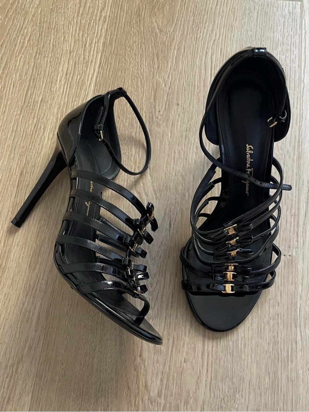 Salvatore Ferragamo black patent jesolo heels